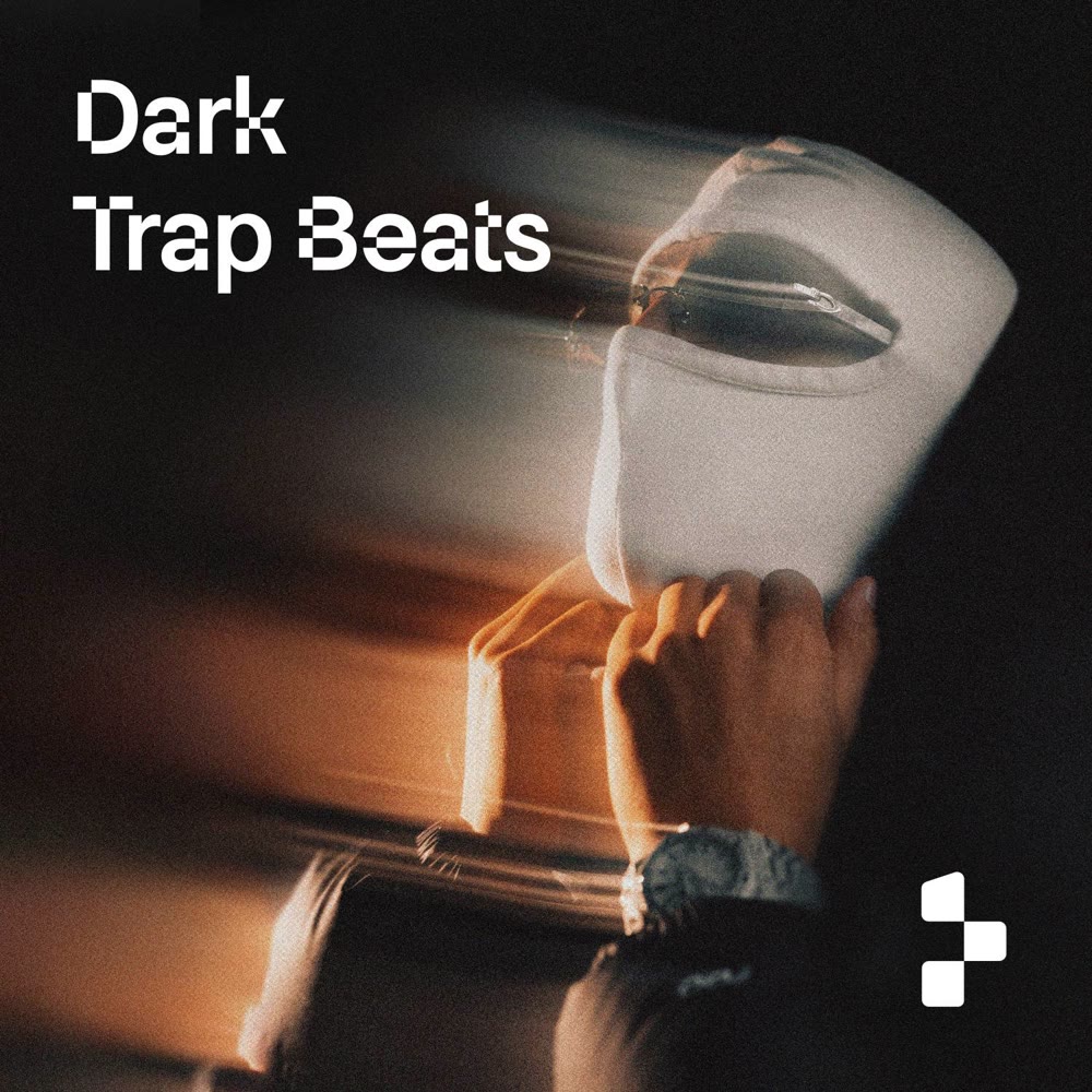 Dark Trap Beats playlist cover: a hand pulling a white balaclava, motion-blurred in warm light