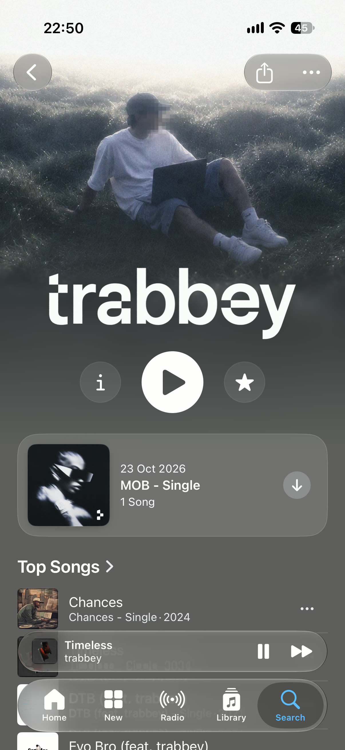 The trabbey artist page on Apple Music