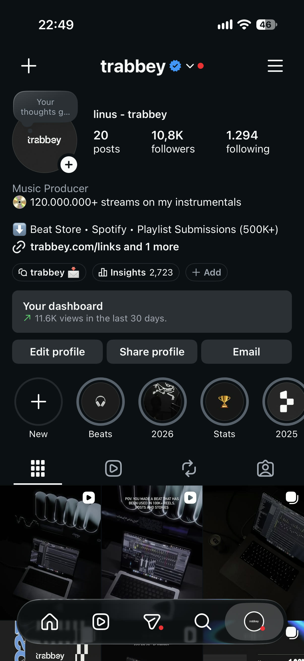The trabbey Instagram profile with story highlights