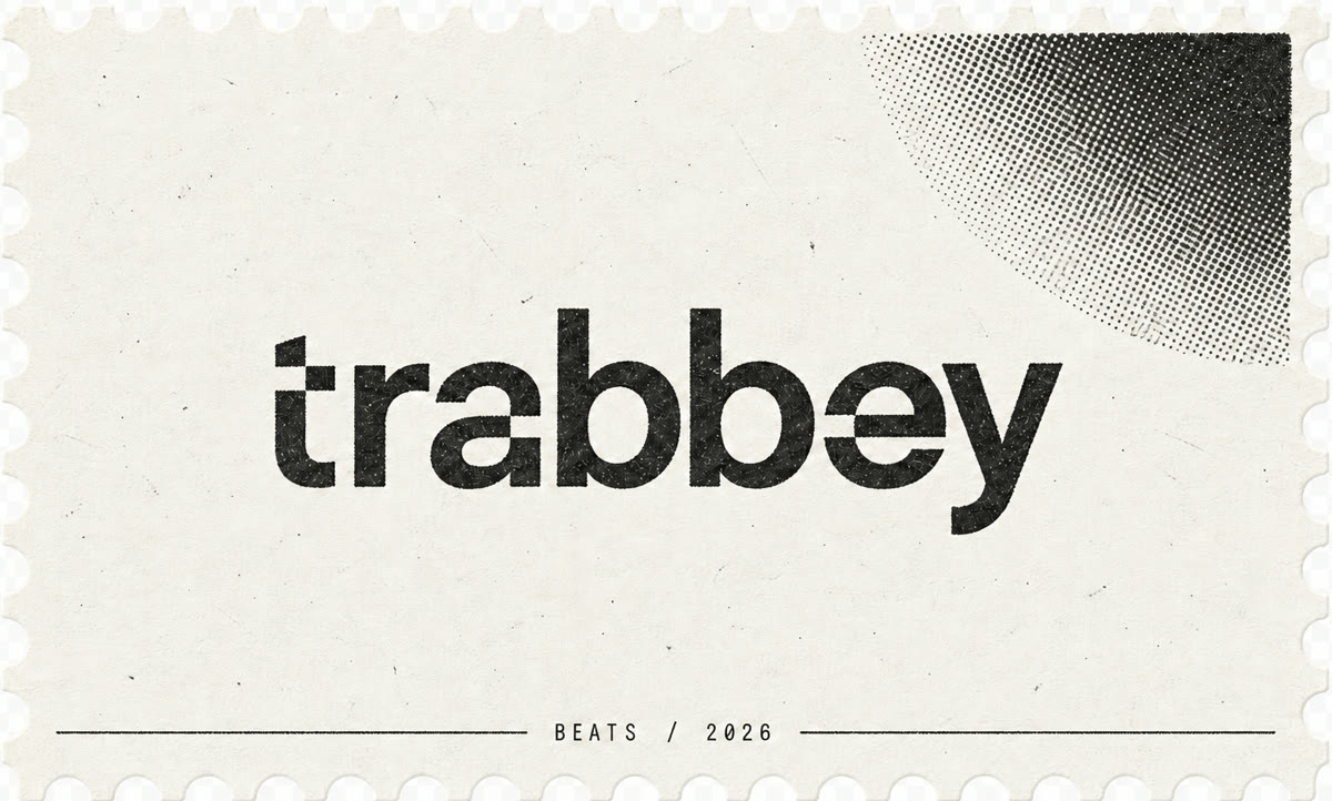 trabbey wordmark on a postage stamp graphic